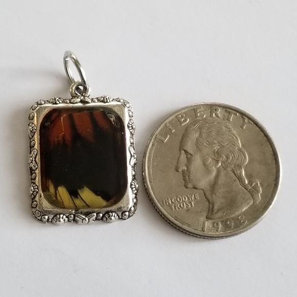 Butterfly wing charm pendant silver tone real insect bug resin handmade - Picture 2 of 10